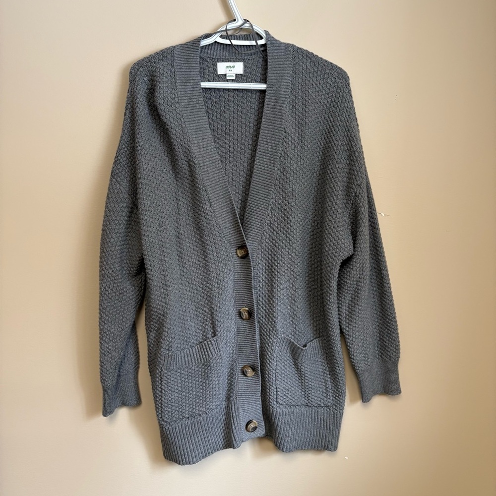 Aerie | Gray Button-Front Cardigan